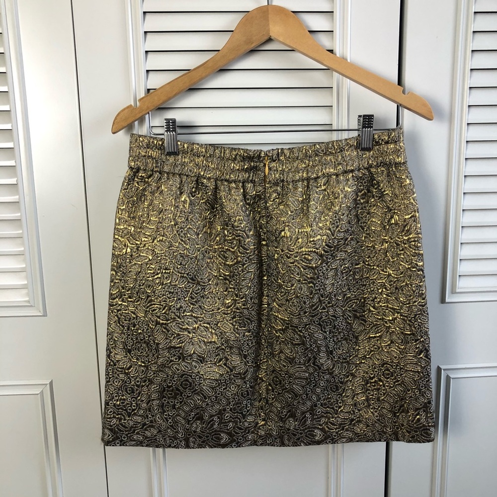 **CLOSING BUY ONE GET ONE** LOFT Brocade Black & Gold Mini Skirt Elastic Waist - Picture 4 of 6
